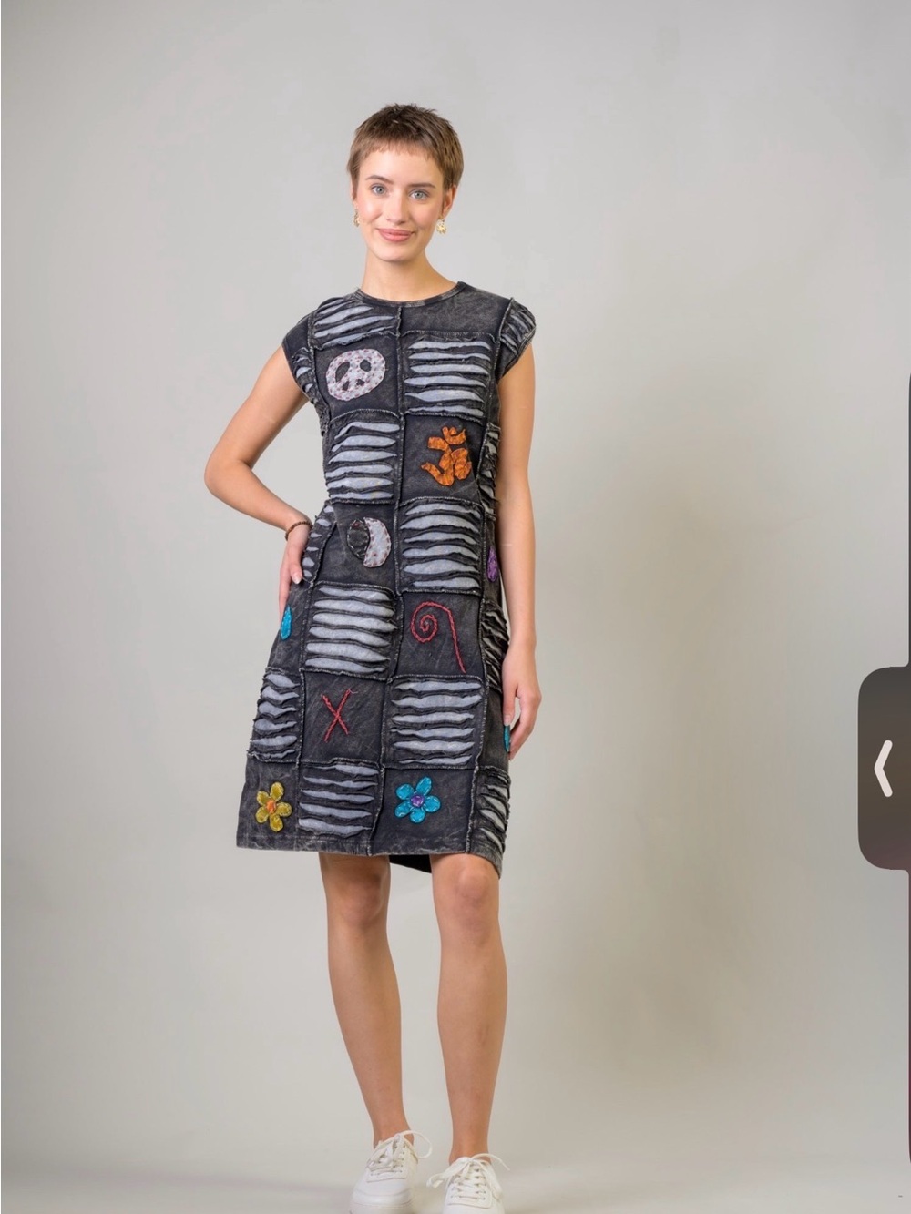 Rhea Costa Black Patchwork Midi Dress with Embroidery sz med retail $38